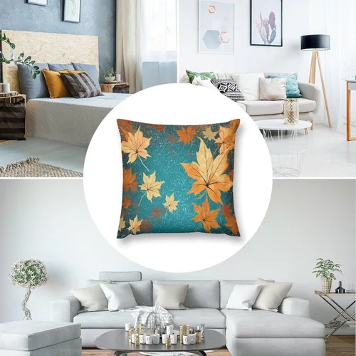 Vista 5 de Fundas de almohada de hojas de arce punteadas naranjas y amarillas, fundas de almohada de cosecha de temporada naranja cuadrado para sofá, sala