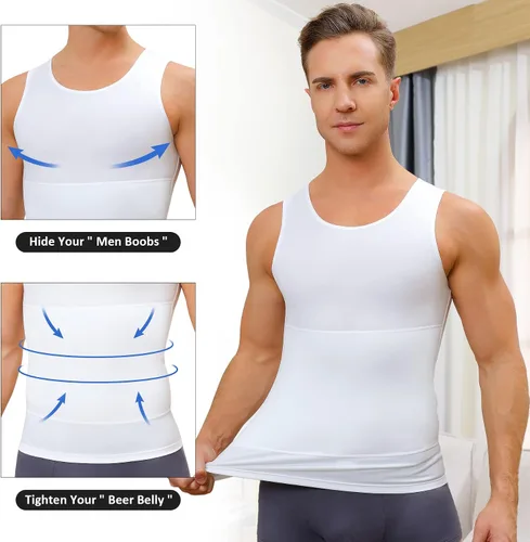 Vista 3 de Camiseta de compresión para hombre, adelgaza y moldea el cuerpo - chaleco de entrenamiento, camiseta de tirantes, para marcar abdominales, camisetas