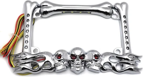 Vista 12 de MT294-006- 3D SKULL FLAME BONES NEGRO MOTOCICLETA PLACA MARCO Compatible con HARLEY-DAVIDSON Negro