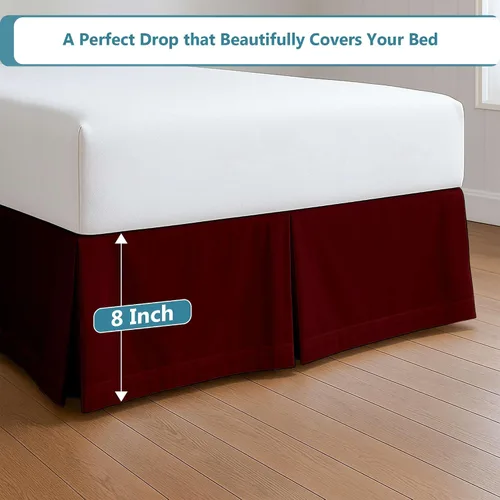 Vista 3 de Falda de cama plisada Full XL para dormitorio, fácil ajuste con caída entallada de 8 pulgadas, microfibra sin arrugas, ligera, aspecto clásico