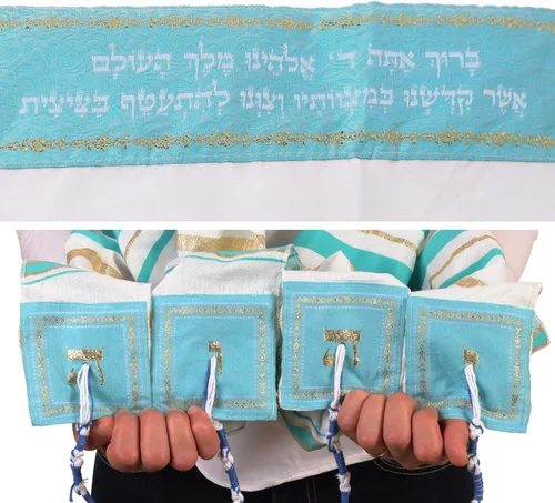Vista 2 de HalleluYAH Mantón de oración Tallit de Israel Nombre del Señor escrito en 4 esquinas XL 72 x 36 pulgadas