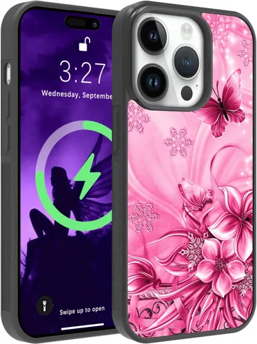 Vista 20 de OOK Diseños para iPhone 14 Pro Max Funda con Purpurina Mariposa Púrpura Diseño de Nebulosa Espacial PC Duro + TPU Suave Parachoques Antideslizante