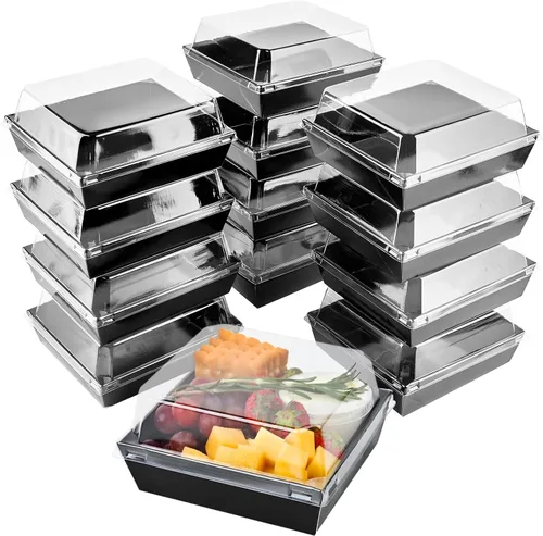 Vista 8 de Ocmoiy Cajas pequeñas de charcutería con tapas transparentes, recipientes de papel desechables para alimentos para llevar, cajas de postre