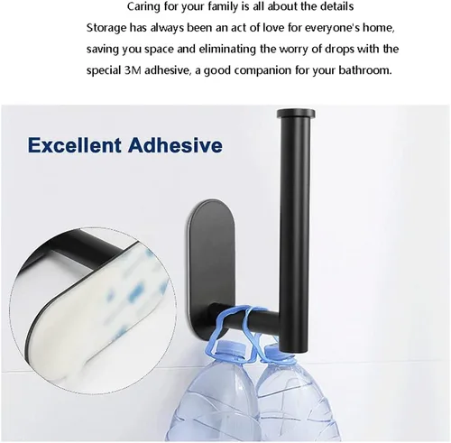 Vista 3 de Portarrollos autoadhesivo, soporte de papel higiénico para baño, palo en pared, acero inoxidable cepillado