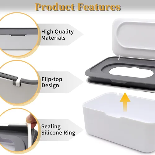 Vista 3 de Dispensador de toallitas para bebé, soporte para toallitas con tapa, contenedor de toallitas recargables con diseño de sellado, caja de toallitas