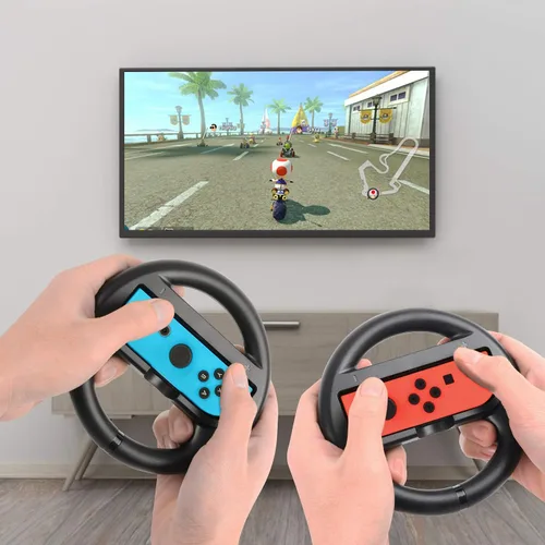 Vista 7 de Beastron Racing Games Steering Wheel compatible with Switch Mario Kart Joy-Con Steering Wheel Black 2 Pack