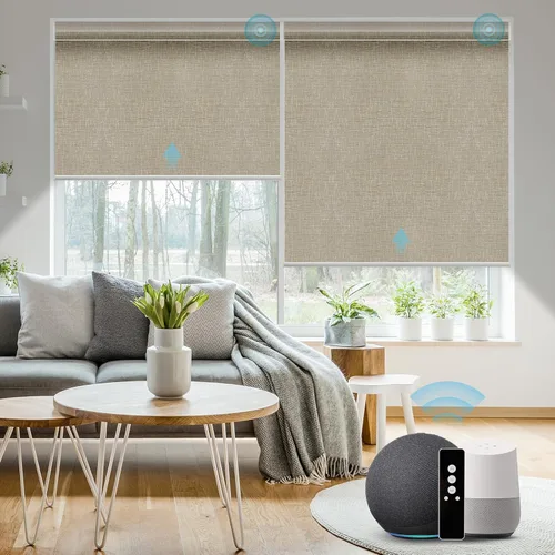 Vista 16 de SmartWings Z-Wave/Zigbee Smart - Persianas enrollables, vinilo beige Persianas motorizadas eléctricas 100% opacas con control remoto, persianas