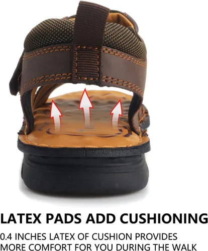 Vista 5 de VOCECO - Sandalias de cuero para hombre con puntera abierta, ajustables, ligeras, para playa y verano