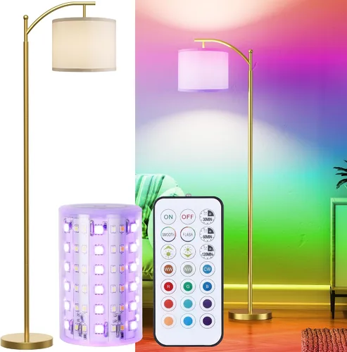 Vista 17 de Rottogoon - Lámpara de pie para sala de estar, lámpara de pie LED con 2 pantallas para dormitorio, incluye bombilla LED de 9 W - Negro Sombra