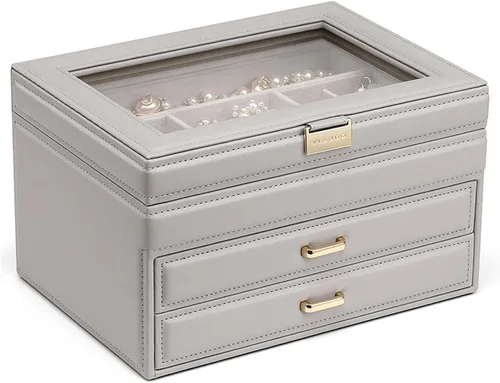 Vista 6 de Jewelry Box Women Jewelry Organizer Box, Portable Travel Jewelry Case 3 Layer Large Display Jewelry Box for Earring Ring Necklace Jewelry Organizer