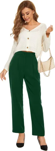 Vista 2 de FUNYYZO Womens Casual High Waist Pants Long Straight Leg Trousers Solid Work Pants
