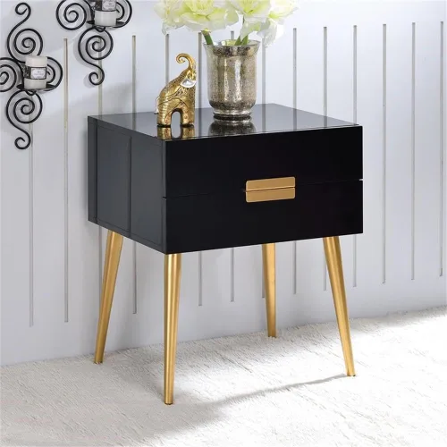Vista 2 de Acme Mesa auxiliar rectangular de madera Denvor en negro y dorado