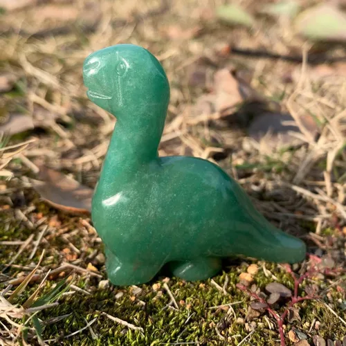Vista 4 de YGLINE Talla de dinosaurio de piedras preciosas pequeñas,Figura animal de cristal,Estatua de piedra curativa de Reiki Aventurina verde