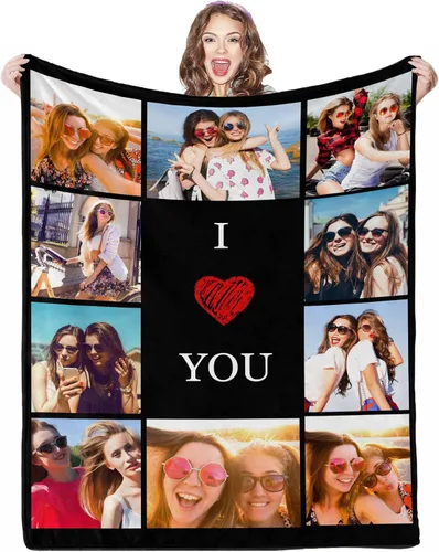 Vista 30 de Mantas personalizadas con fotos, 1 foto, manta personalizada, regalos personalizados para mamá, papá, pareja, novia, novio, esposa, marido, 8 tamaños