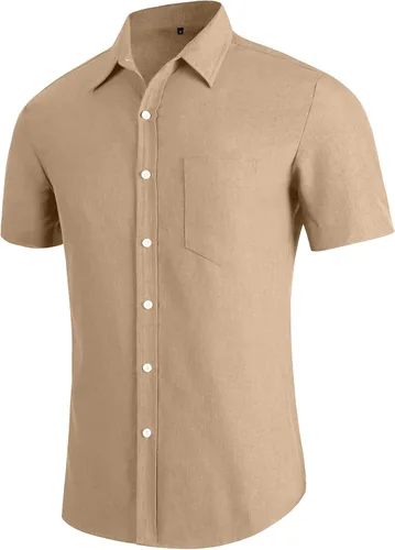 Vista 3 de YTD Men's Casual Linen Button Down Shirt Short Sleeve Beach Shirt