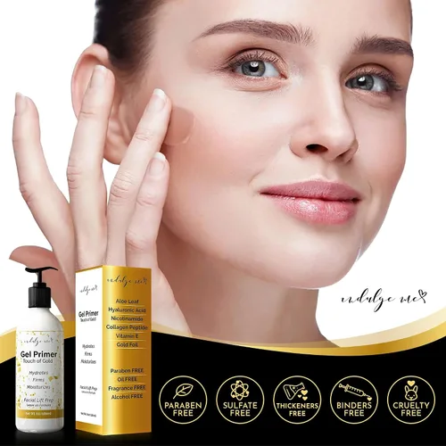 Vista 2 de Gel Conductivo - Imprimación de gel hidratante facial, ácido hialurónico, péptido de colágeno, niacinamida, vitamina E, lámina dorada