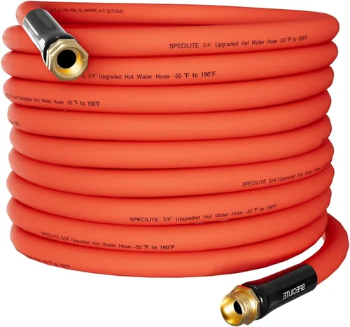 Vista 9 de SPECILITE Manguera de agua de jardín fría/caliente de 1 pulgada, 50 pies, -50 ℉ a 190 ℉, alto flujo de agua, flexible y ligera, tubo de goma