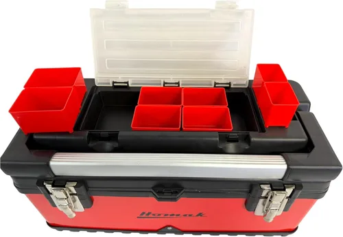 Vista 2 de Homak Caja de herramientas de mano de metal y plástico con mango de aluminio, rojo, 20 pulgadas