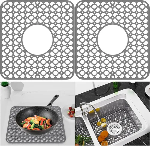 Vista 12 de TOOVEM - Tapete protector para fregadero de cocina, rejilla protectora de fregadero de 13.58 x 11.6 pulgadas, forro antideslizante resistente al