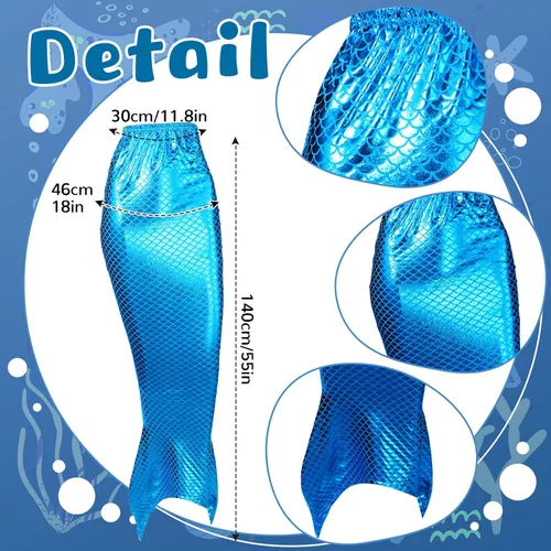 Vista 4 de Cindeer Disfraz de sirena de 3 piezas para mujer, incluye blusa corta de sirena con lentejuelas, parte superior metálica sin tirantes, falda
