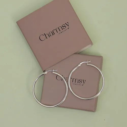 Vista 5 de Charmsy 925 Sterling Silver Hoop Earrings Lightweight 2.5mm Thick Round Italian Classic Hypoallergenic Hoop Earrings for Women Teen 15mm 20mm 25mm