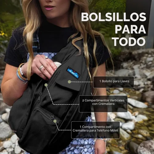 Vista 4 de KAVU - Bolso con correa de cuerda, mochila para senderismo, campamento y viajes Negro