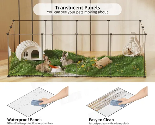 Vista 7 de Corralito para mascotas, corralito transparente para animales pequeños, cerca de patio para cachorros, conejos, cobayas, hurones, ratones