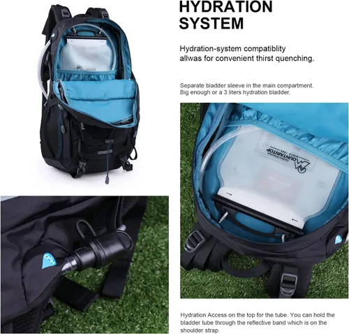 Vista 5 de MOUNTAINTOP Mochila de senderismo 40L, mochila ligera al aire libre Negro+Azul