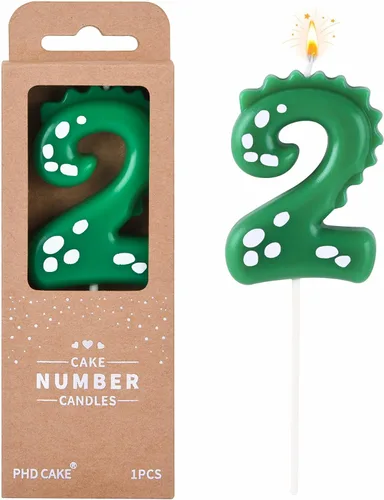 Vista 9 de PHD CAKE Velas de cumpleaños de 7.01 cm de dinosaurio verde con números del 5, velas de dinosaurio con números, velas de número para pastel