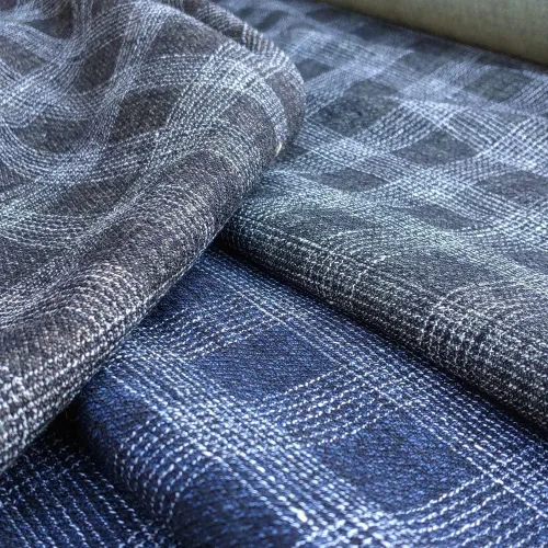 Vista 3 de Tela de lino verde a cuadros de tweed de doble cara, tela de alta calidad, material duradero para costura, manualidades y decoración del hogar