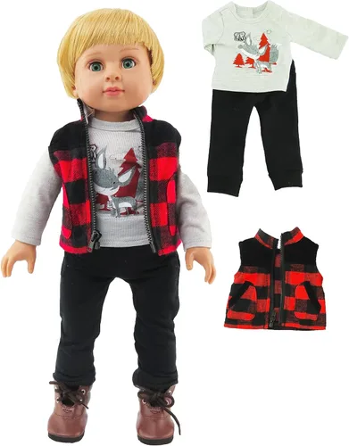 Vista 4 de American Fashion World Conjunto de camisa de manga larga y pantalones en blanco y negro para muñecas de 18 pulgadas Calidad premium y diseño