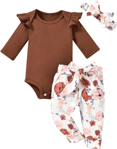 Vista 83 de Aalizzwell Conjunto de mameluco acanalado para bebé recién nacido prematuro para otoño e invierno