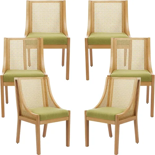 Vista 13 de ODUSE-DAILY Juego de 2 sillas de comedor French Country color beige, sillas de comedor de madera bohemia con respaldo tejido y asiento tapizado