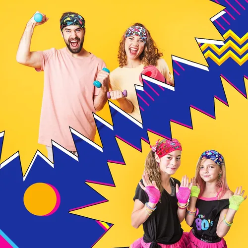 Vista 5 de 20 diademas de neón de los años 80 y 90 para mujer, diademas de entrenamiento retro vintage, accesorios de fitness, bandas deportivas