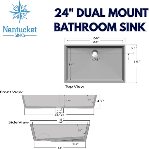 Vista 2 de Nantucket Sinks Fregadero rectangular blanco glacierstone NS-GSTR24 White Sink for Bath Vanity, High Gloss Finish, Sturdy, Easy Clean – NS-GSTR24