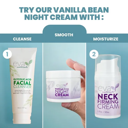 Vista 9 de Eva Naturals Crema de noche de vainilla – Hidratante facial durante la noche con vitamina E, C, complejo B y CoQ10 – Loción facial