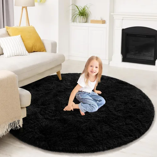Vista 5 de Alfombra Redonda para Dormitorio, Alfombras de Área Circulares Suaves y Esponjosas de 4x4 pies para Cuarto de Niños y Niñas, Habitación Infantil