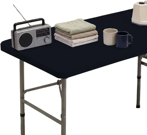 Vista 54 de Mantel Negro Ajustado con Elástico para Mesas Cuadradas de 34x34 Pulgadas Plegables, Fundas de Mesa de Cartón Lavables, Telas Elásticas de Spandex