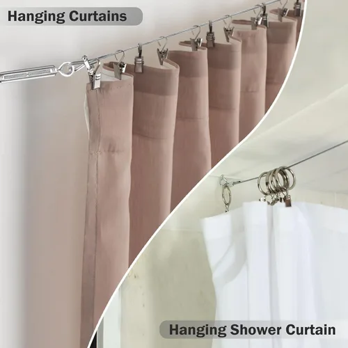 Vista 6 de Sistema de suspensión de alambre para cortinas de metal de 1/16", 100 pies 7×7 hebras de acero inoxidable 304 con revestimiento de vinilo, tensores