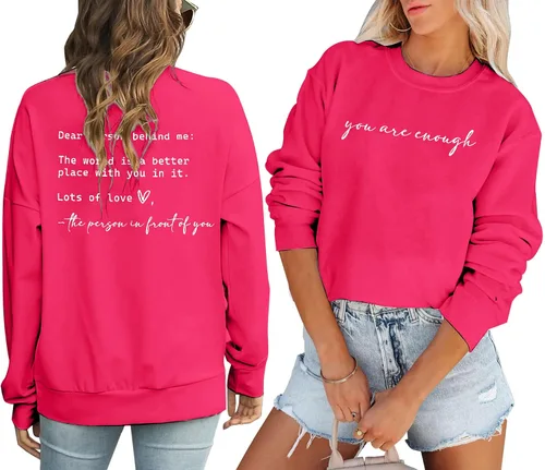 Vista 7 de JINTING Eres Suficiente Sudadera para Mujeres Salud Mental Querida Persona Detrás de Mí Sudadera con Capucha Camisa Top Inspirador Pullover