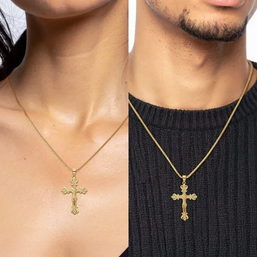 Vista 2 de IceCarats Collar con colgante de cruz sagrada de Señor Jesucristo de oro amarillo macizo de 14 quilates