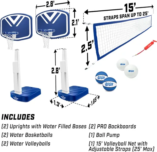 Vista 6 de GoSports Splash Hoop 2 en 1 Juego Completo de Baloncesto y Voleibol para Piscina