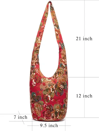 Vista 217 de Bolsa de hombro para mujer, de lona en estilo hippie/bohemio para llevar cruzada al hombro, disponible en diferentes colores y estampados