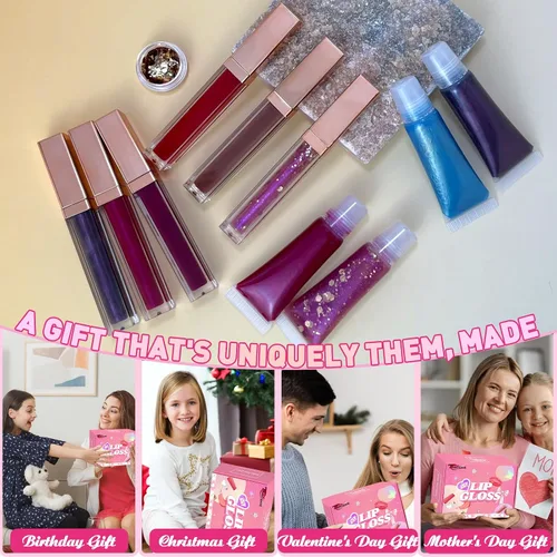 Vista 7 de Kit de brillo labial Thaluna, divertido kit de brillo labial para hacer tu propio brillo labial para niñas, mujeres, adolescentes con base