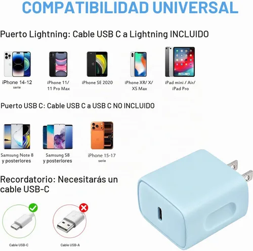 Vista 5 de Cargador de pared USB C de 20 W PD para iPhone 14 13 12 de carga rápida con cable de carga rápida de 1.8 m para iPhone 14/14 Pro/14 Pro Max/14 Azul