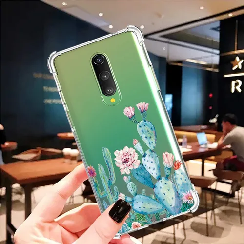 Vista 5 de Funda diseñada para Oneplus 8, funda One Plus 8 a prueba de golpes, transparente, suave, flexible, TPU delgada, protectora para Oneplus 8 (Cactus)