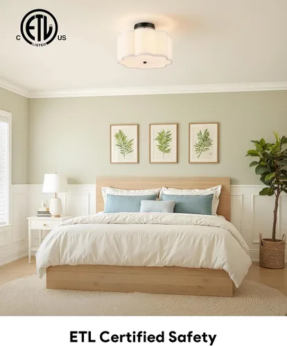 Vista 4 de VONLUCE Lámpara de techo semiempotrada de 12.6 pulgadas, moderna lámpara de techo de 3 luces con pantalla en forma de pétalos blancos, 3 enchufes
