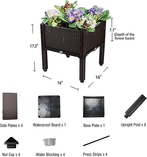 Vista 5 de Macetas elevadas de plástico para cama de jardín elevada con patas para plantas al aire libre, kits de caja con agujeros de drenaje para patio