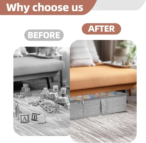 Vista 3 de Paquete de 2 cajas de almacenamiento de juguetes debajo de la cama, organizador de juguetes gris con tapa de PVC transparente, contenedores