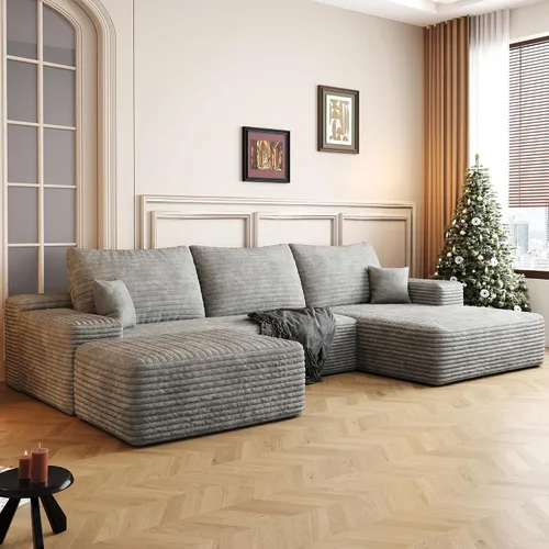 Vista 40 de Sofá modular moderno de 96 pulgadas para sala de estar, sofá modular tapizado sin hueso con bolsillos, cómodo sofá nube con diván en forma de L Negro